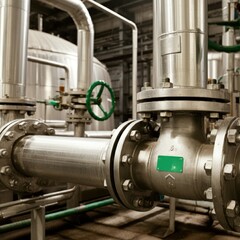 Stainless Steel Industrial Pipelines in a Modern Factory