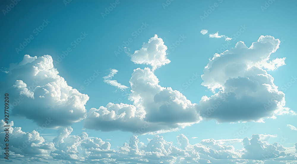 Poster a few white clouds floating in the sky. generative ai.
