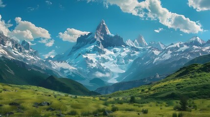 Fototapeta premium The peaks of patagonia rise abovesque valleys