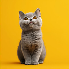 Obraz premium The photo high-resolution realistic illustrations featuring different cat breeds. Each cat is depicted sitting upright and alert, positioned on solid background