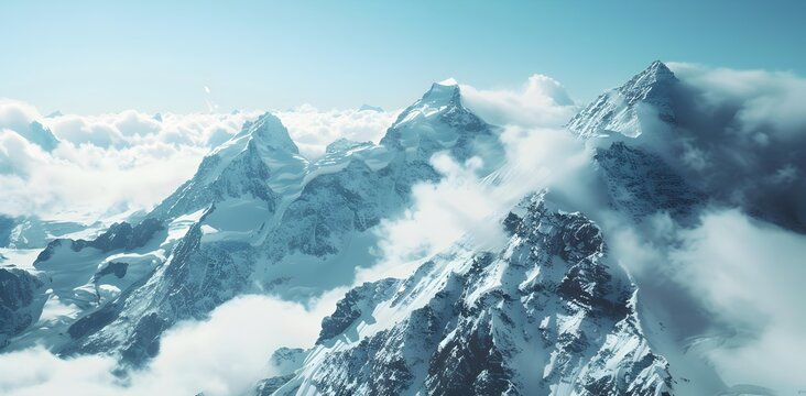 The peaks with snow-white slopes and icy plateaus