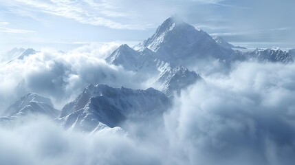 The misty peaks surrounded by thick clouds