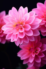 Fototapeta premium A charming display of colorful Dahlias arranged in a rustic Japanese Zen-style vase on the colorful background