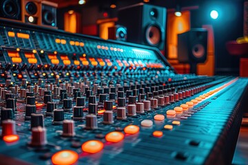 Fototapeta premium A large sound board with many knobs and buttons