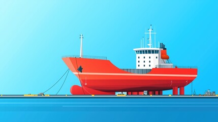 Cargo ship in dry dock, maintenance scene, flat design illustration