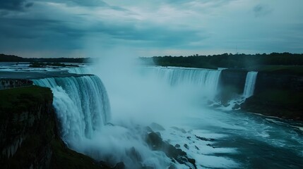 Fototapeta premium The waterfalls surrounded by tropical jungle
