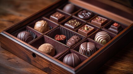 Wooden Box Filled with Assorted Luxury Chocolates