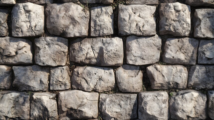 Obraz premium Textured stone wall made of irregularly shaped blocks in natural light