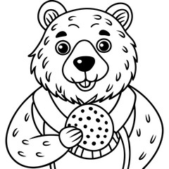 A bear with a cookie line art vector