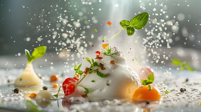 Gastronomy molecular with food foam and espuma
