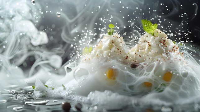 Gastronomy molecular with food foam and espuma