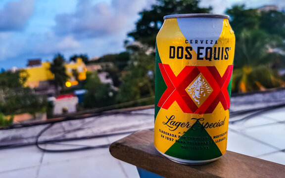 Dos Equis XX beer in the hand tropical landscape Mexico.