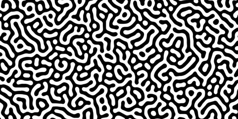 Fototapeta premium Abstract Turing organic wallpaper with background. Turing reaction diffusion monochrome seamless pattern with chaotic motion. Natural seamless line pattern. Linear design with biological shapes.