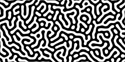 Obraz premium Abstract Turing organic wallpaper with background. Turing reaction diffusion monochrome seamless pattern with chaotic motion. Natural seamless line pattern. Linear design with biological shapes.