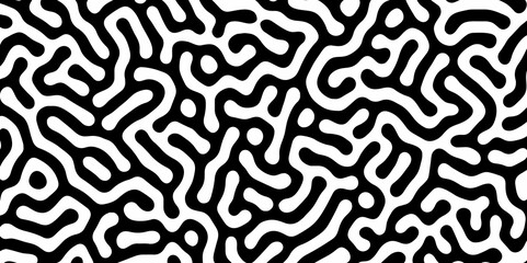 Fototapeta premium Abstract Turing organic wallpaper with background. Turing reaction diffusion monochrome seamless pattern with chaotic motion. Natural seamless line pattern. Linear design with biological shapes.
