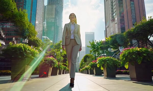 Confident Businesswoman Walking Through a Modern City
