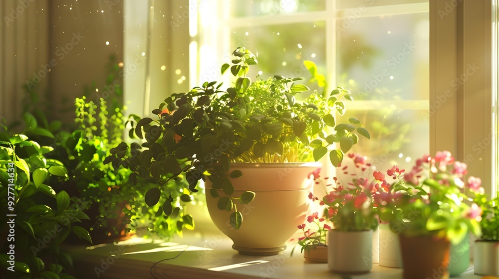 Wall mural an elegant pot surrounded by lush green plants picture