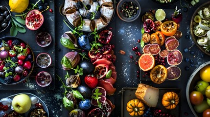 Fototapeta premium collage of culinary items, Sony Alpha a7 ll camera, high contrast, ethereal, intricate, amazing, colorful, and tastycore