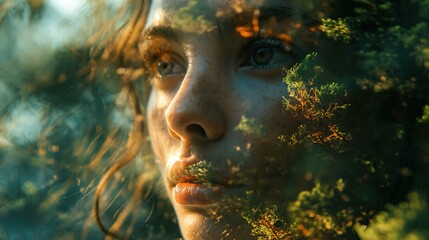 Double Exposure of Woman's Face Blended with Tree Branches (7)