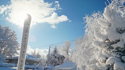 could, thermometer shows the temperature is could in the sky, Winter --