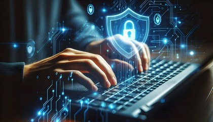 cyber security padlock and biometric finger print. Data protection concept 