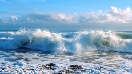 Ocean waves are created by southern winds and crash against the shore