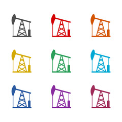 Pump jack, oil rig icon isolated on white background. Set icons colorful