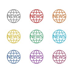 News globe icon isolated on white background. Set icons colorful