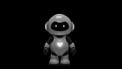 Fototapeta premium Cute Robot with Heart LED Light on Black Background