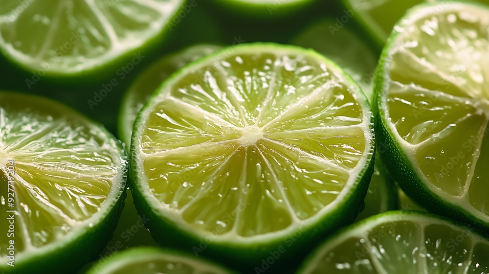 Poster close-up of sliced limes with visible pulp and rind