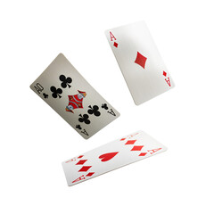 Obraz premium Three aces from a deck of cards flying mid-air, isolated on a transparent background