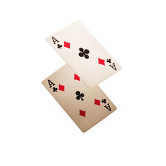 Obraz premium Three aces from a deck of cards flying mid-air, isolated on a transparent background