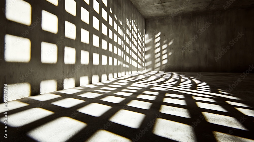 Aufkleber square-shaped light patterns cast by a window in a concrete room