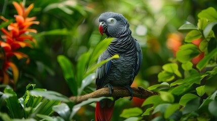 Obraz premium African gray bird sitting on a branch