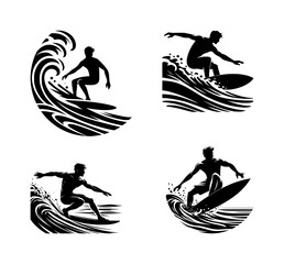 vector set of surfer silhouette icon