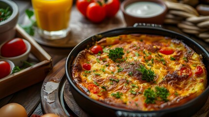 Spanish breakfasts with tortilla served with tomato sauce