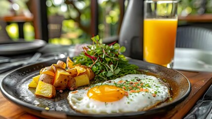 Peruvian breakfasts with peruvian eggs served with potato