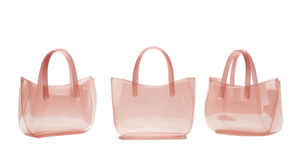 Elegant collection of stylish pink transparent bags with handles, isolated on a transparent background