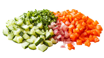 Fresh healthy salad with diced vegetables including cucumbers, tomatoes, and onions