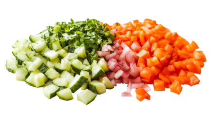 Fresh healthy salad with diced vegetables including cucumbers, tomatoes, and onions