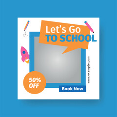 Simple Back to School Social Media Post. Minimalist Welcome Web Post Design for Sale, Promotion, Web, Study, Children, Marketing, Shopping, Etc.