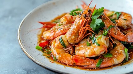 Fried spices shrimp with bitter bean (Parkia speciosa ) and shrimp sauce, Thai food menu 