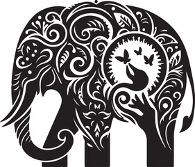 Elephant silhouette vector with black in White Background
