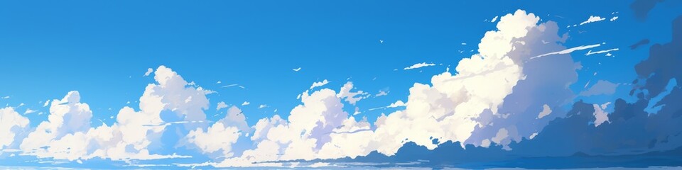 Ethereal Anime Autumn Prelude: Vibrant Blue Sky Embraces Dreamy Fall Landscape Under Thick Cloud Cover. 4K Wallpaper Captures 2025 'Lidong' Seasonal Transition. Artistic UI, Web, and Poster Design Ble