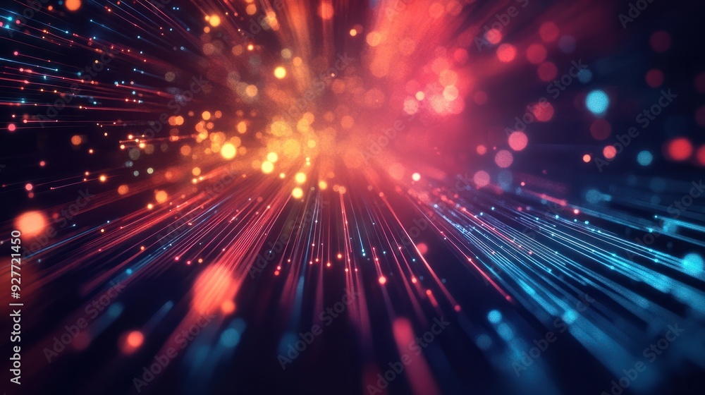 Aufkleber digital technology abstract background with blurred lights and moving lights, in the style of precis
