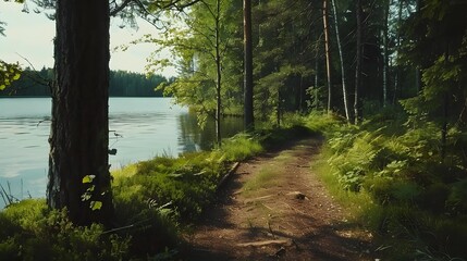 Obraz premium Exploring a forest trail in finland where every