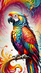 One macaw parrot and on a white with watercolor background	