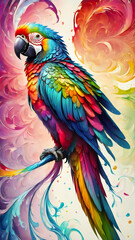 Fototapeta premium One macaw parrot and on a white with watercolor background 