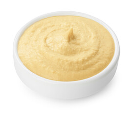 Delicious hummus in bowl isolated on white