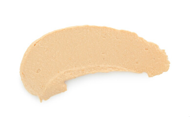 Sample of delicious hummus isolated on white, top view